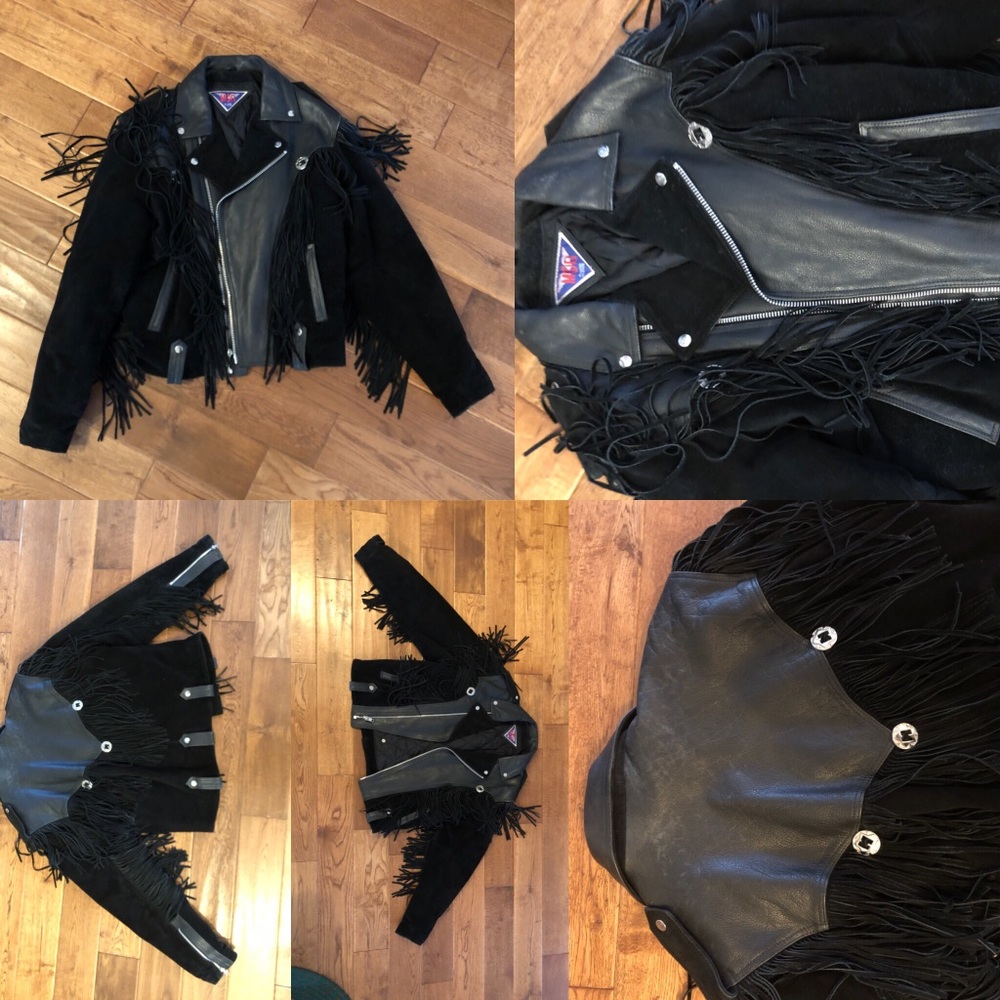 Black  Fringe Vintage Leather Jacket